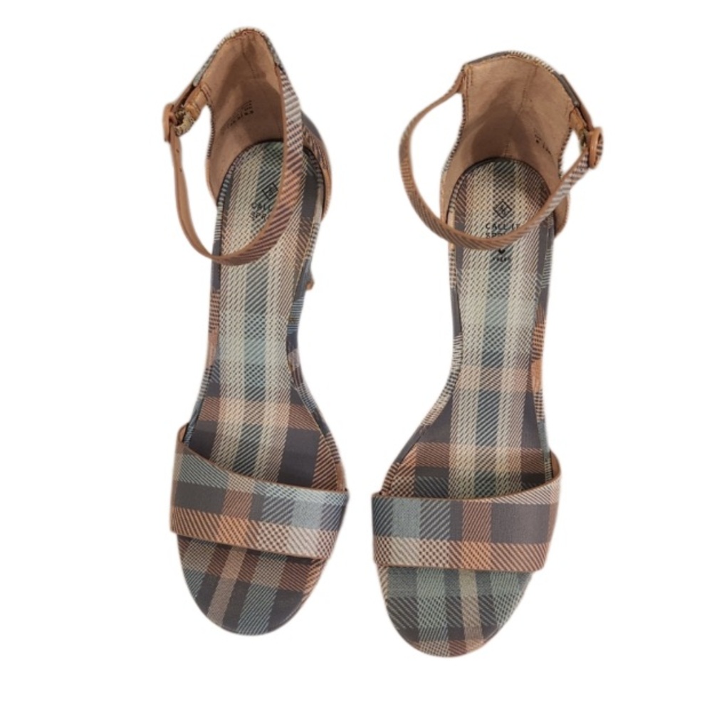 Call It Spring Plaid Ankle-Strap Heels in Baby Blue & Tan CUTE $150 Nordstrom